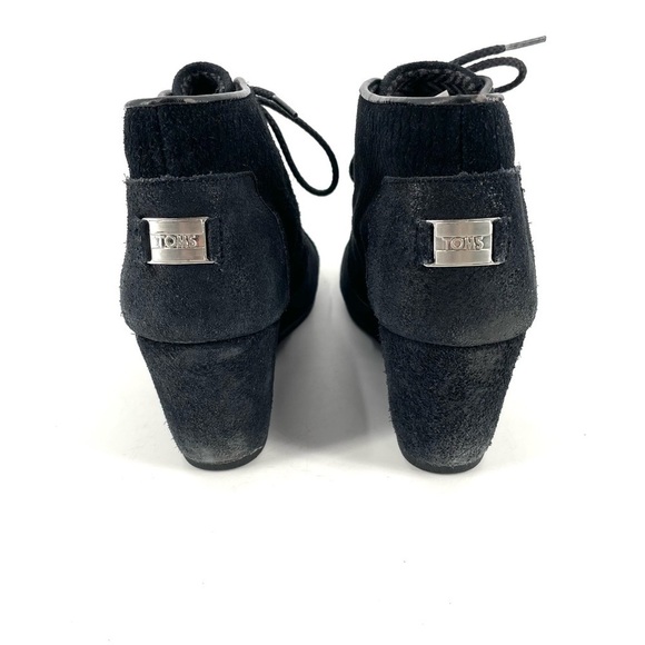 TOMS Black Suede Desert Lace Up Wedges - Picture 4 of 6